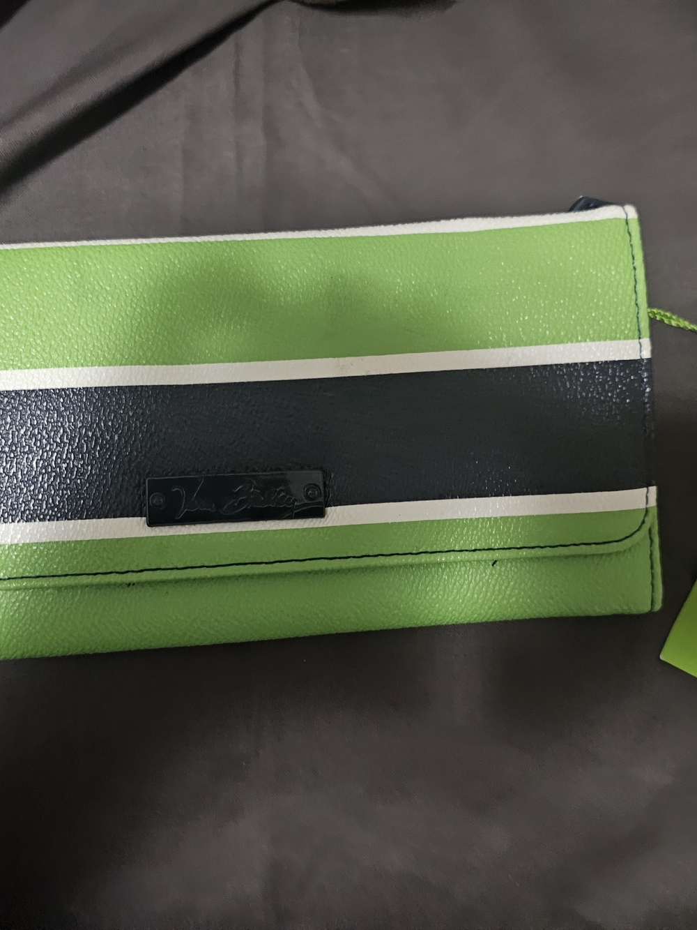 Vera Bradley "Luckey Stripe" Retired Collection Green and Navy Stripe Wallet